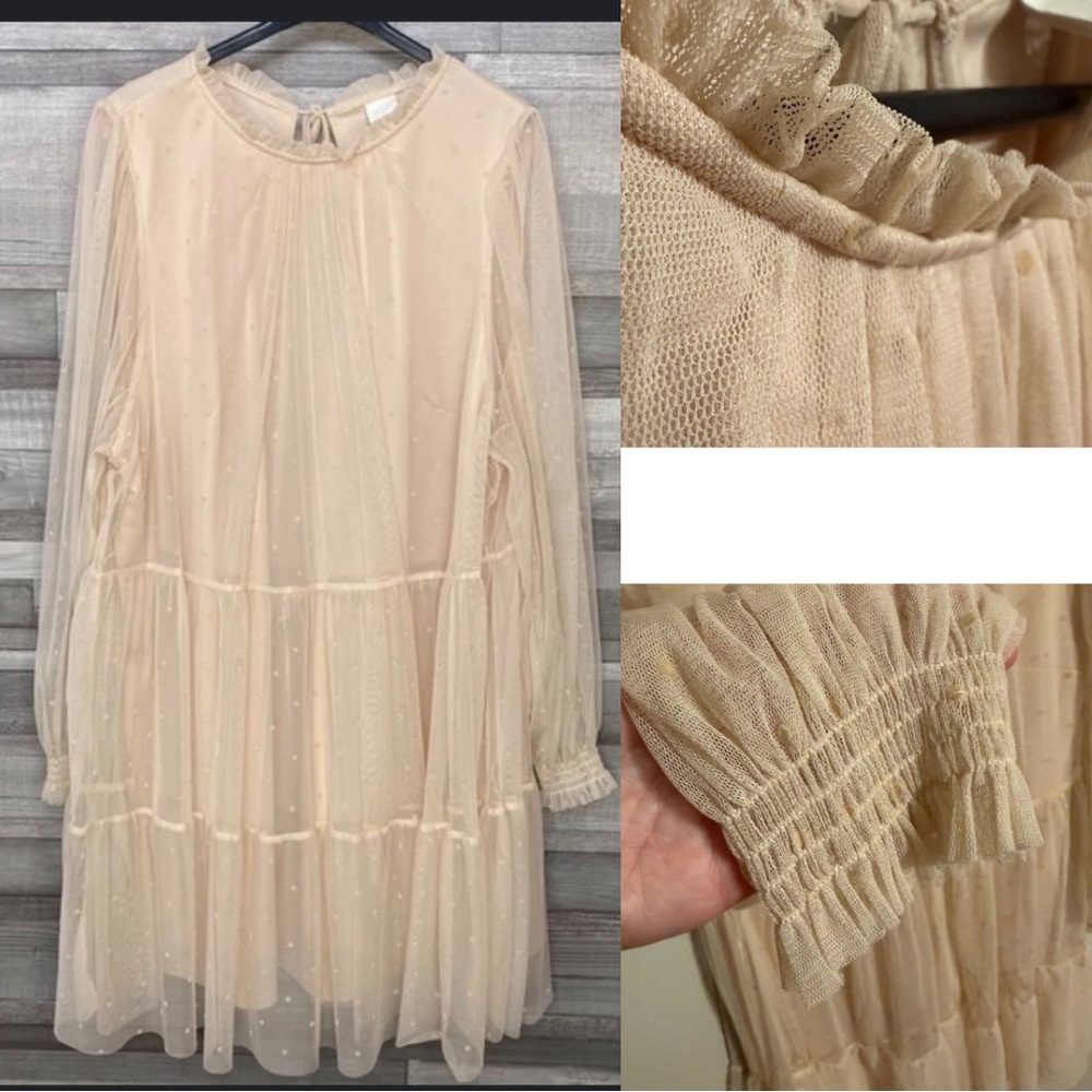 H&M Elegant Tiered Embroidered Cream Sheer Dress Women’s M